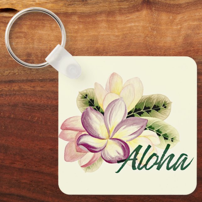 Aloha Söt Plumeria Island Blommigt Nyckelring (Framsida)