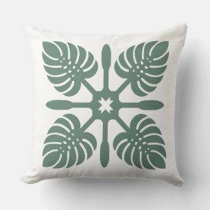 Aloha Spirit Hawaiian Quilt - Monstera & Paddles Kudde