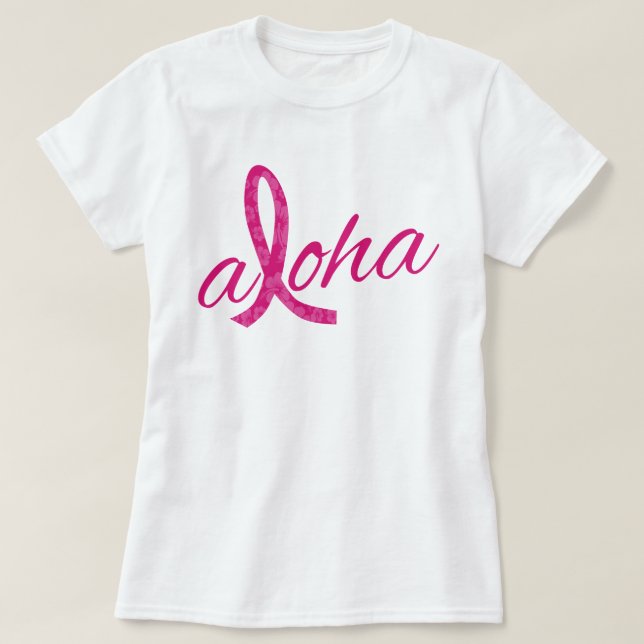 Aloha Spirit Pink Ribbon Design for Breast Cancer T Shirt (Design framsida)