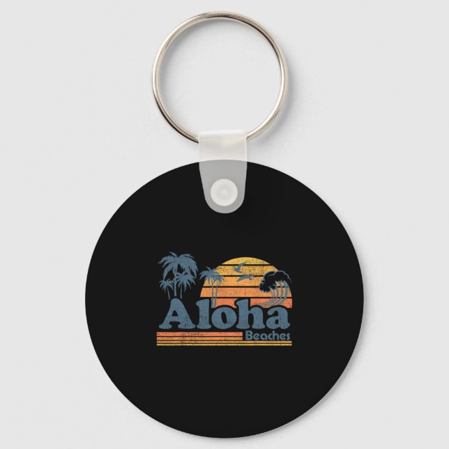 Aloha-stränder Hawaii Vintage strand surfing Retro Nyckelring (Framsida)
