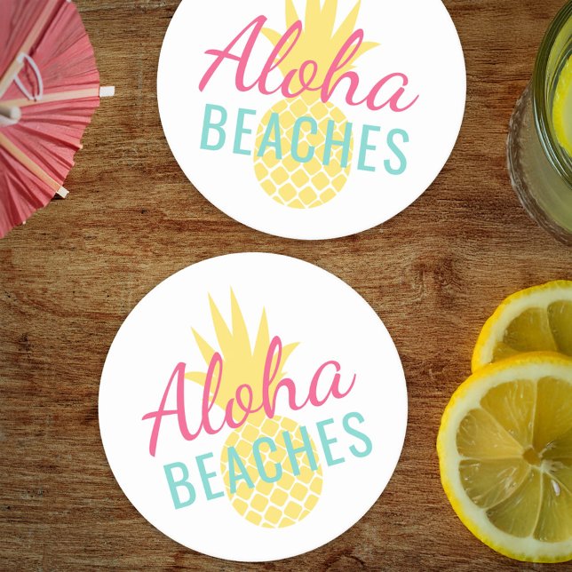 Aloha Stränder Tropisk Gul Ananas Underlägg Papper Rund (Skapare uppladdad)