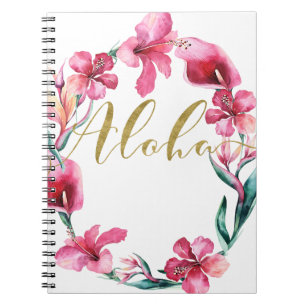 Aloha Summer Blommigt Hibiscus Flower Wandeans Anteckningsbok Med Spiral