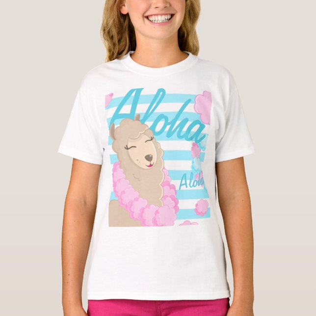 Aloha Summer Hawaii Llama T Shirt (Framsida)