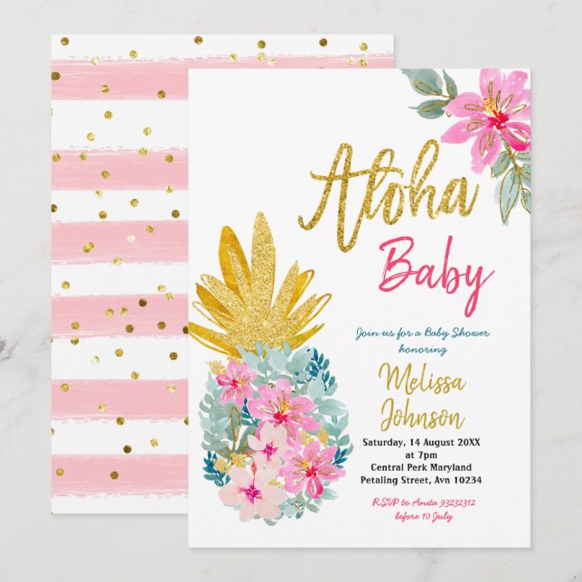Aloha Summer Pineapple babydusch Inbjudningar (Fram/baksida)