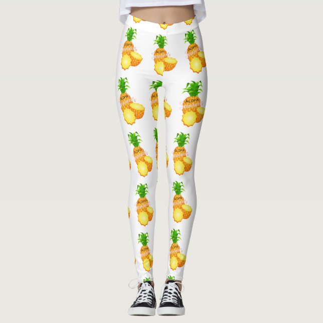 Aloha Summer Pineapple_ Hawaiian Islands Leggings (Framsida)