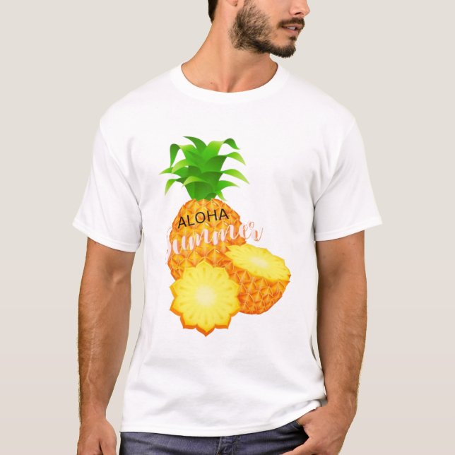 Aloha Summer Pineapple_ Hawaiian Islands T Shirt (Framsida)
