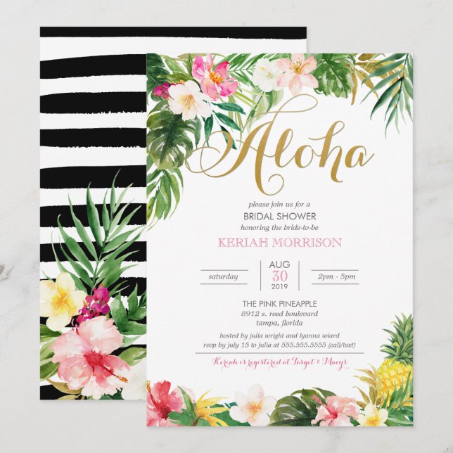 Aloha Summer Tropical eller Luau Möhippa Inbjudningar (Fram/baksida)
