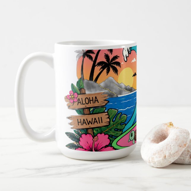 Aloha Sunny Cat Vågor Kaffemugg (Med munk)