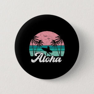 Aloha Surf Girl Hawaii Vintage Hawaiiansk Surfing Knapp