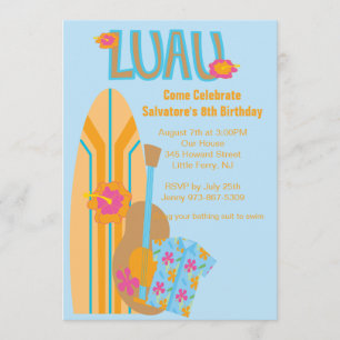 Aloha Surfa Board Hawaiian Birthday Inbjudan