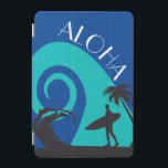 Aloha Surfa och Handflatan Träd iPad Mini Skydd<br><div class="desc">Trendigets sommarhögtalare med yfer och handflatan träd silhuette och Aloha hälsning.</div>