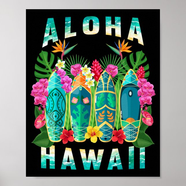 Aloha Surfboard Hawaii Tropical Hawaiian Poster (Framsidan)