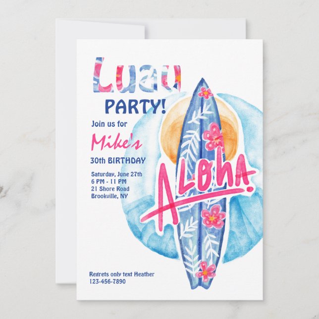 Aloha Surfboard-inbjudan Inbjudningar (Framsida)