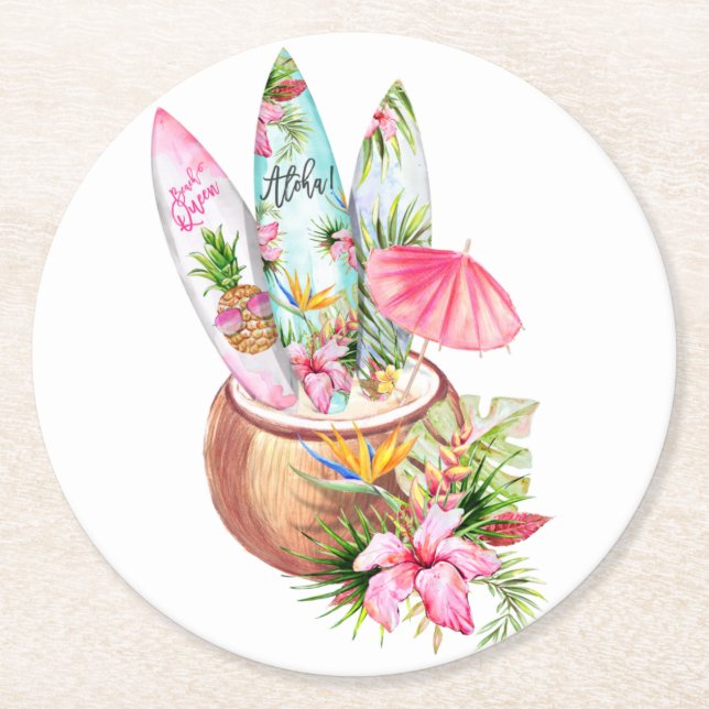 Aloha surfboard underlägg papper rund (Framsidan)