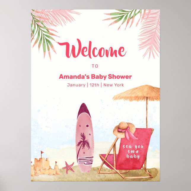 Aloha Surfbräda Strand Baby Shower Välkommen  Poster (Framsidan)