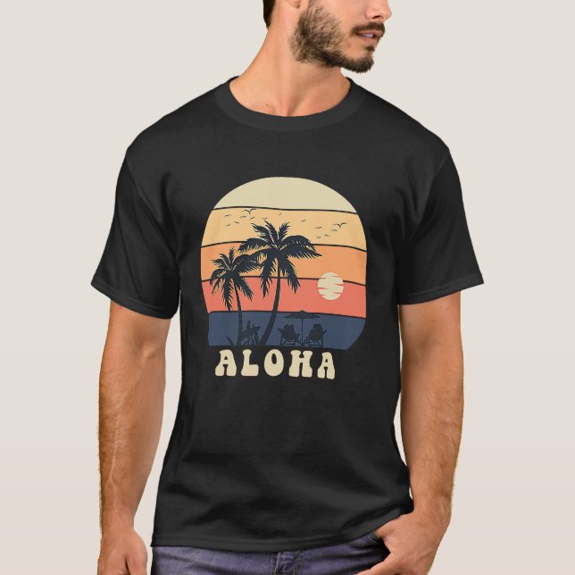 Aloha Surfing Hawaiian Vacation Sunset Palm Tree T T Shirt (Framsida)