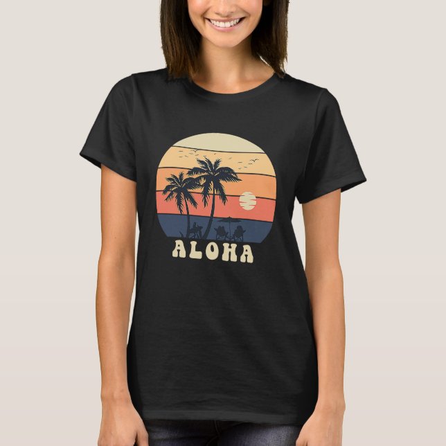 Aloha Surfing Hawaiian Vacation Sunset Palm Tree T T Shirt (Framsida)