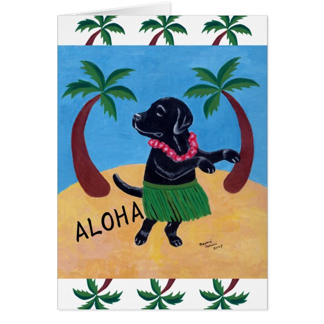 Aloha svart Labrador Hälsningskort (Framsidan)