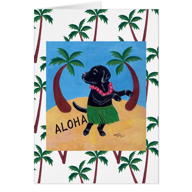Aloha svart Labrador målning Hälsningskort (Framsidan)