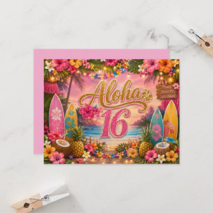 Aloha Sweet 16 Födelsedagsskylt Inbjudningar