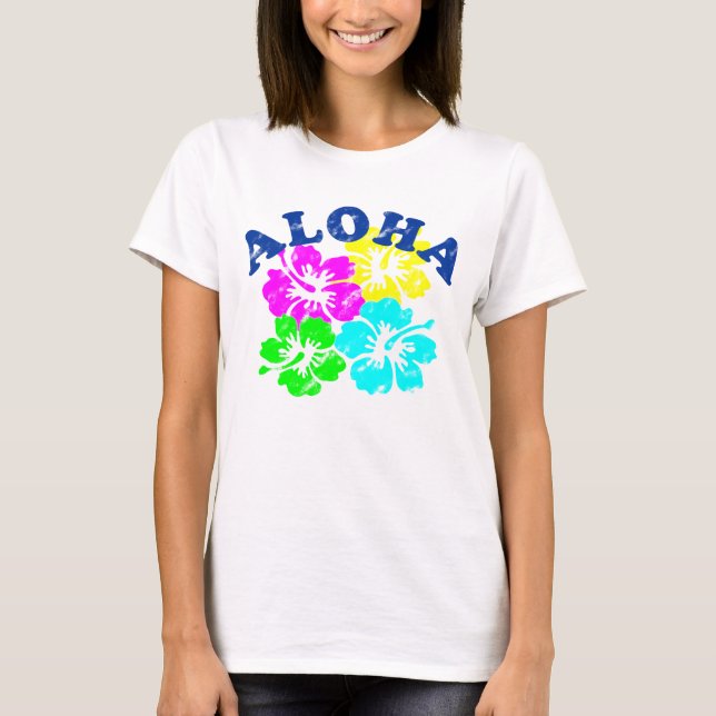 Aloha T-Shirt Colorful Hawaiian Flowers (Framsida)