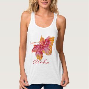 Aloha   Tanktopet Hawaii Hibiscus Flower Linne Med Racerback
