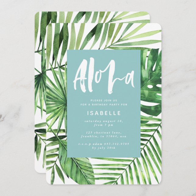 Aloha teal tropical handflatan löv & manusår spara datumet (Fram/baksida)