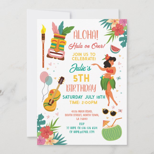 Aloha Tiki-fest Födelsedagslei Aloha  Inbjudningar (Framsida)
