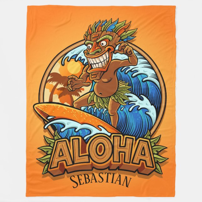 Aloha Tiki Surfing Fleece Blanket (Framsidan)