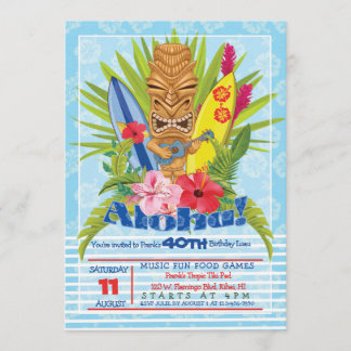 Aloha Tiki Totem Ukulele Födelsedagsfest inbjudan