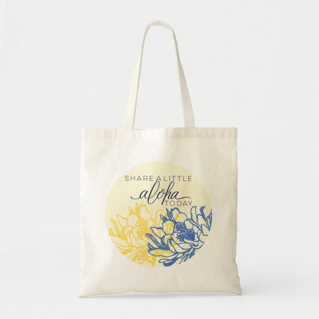 Aloha Tote Bag Dela lite Aloha (tom baksida) Tygkasse (Framsidan)