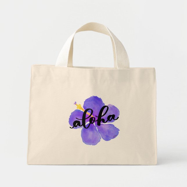Aloha Tote Bag med Lila Hibiscus Flower Mini Tygkasse (Framsidan)