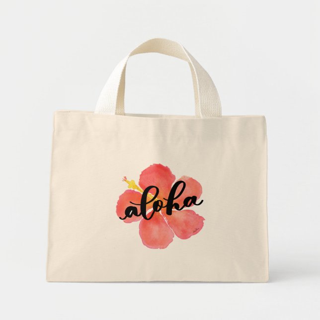 Aloha Tote Bag med röd Hibiscus Flower Mini Tygkasse (Framsidan)
