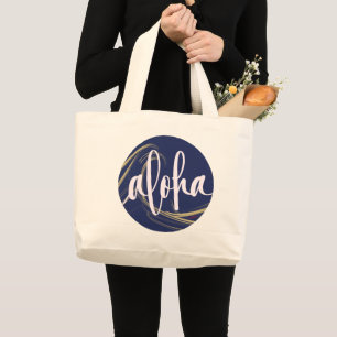 Aloha Tote Bag Mörk blått Guld med Kai Ocean-tem Jumbo Tygkasse