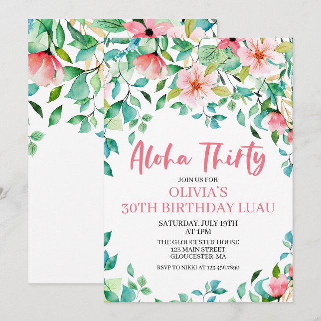 Aloha Trety Tropical Luau Birthday-inbjudan Inbjudningar (Fram/baksida)