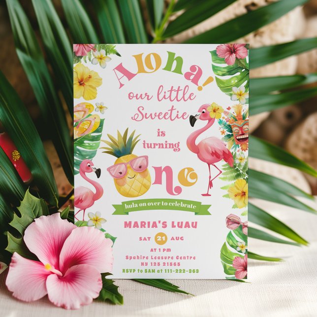 Aloha Tropical 1st Girl Birthday luau Inbjudningar (Skapare uppladdad)