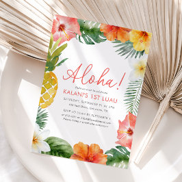 Aloha Tropical 1st Luau Blommigt Birthday Inbjudningar