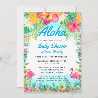 Aloha Tropical Baby Shower Luau-inbjudan Blue Inbjudningar