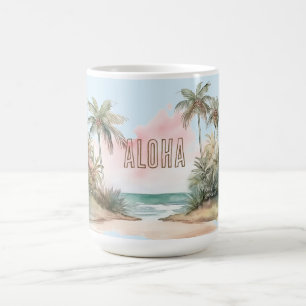 Aloha Tropical Beach Handflatan Träd Kaffemugg