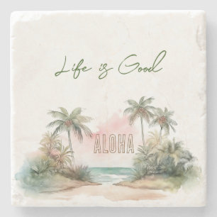 Aloha Tropical Beach Handflatan Träd Stenunderlägg
