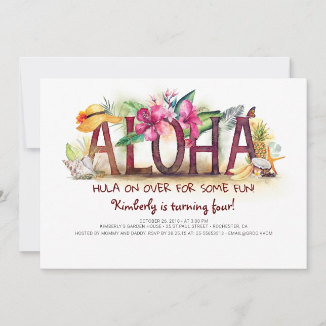 Aloha Tropical Beach Pineapple Birthday Inbjudningar (Framsida)