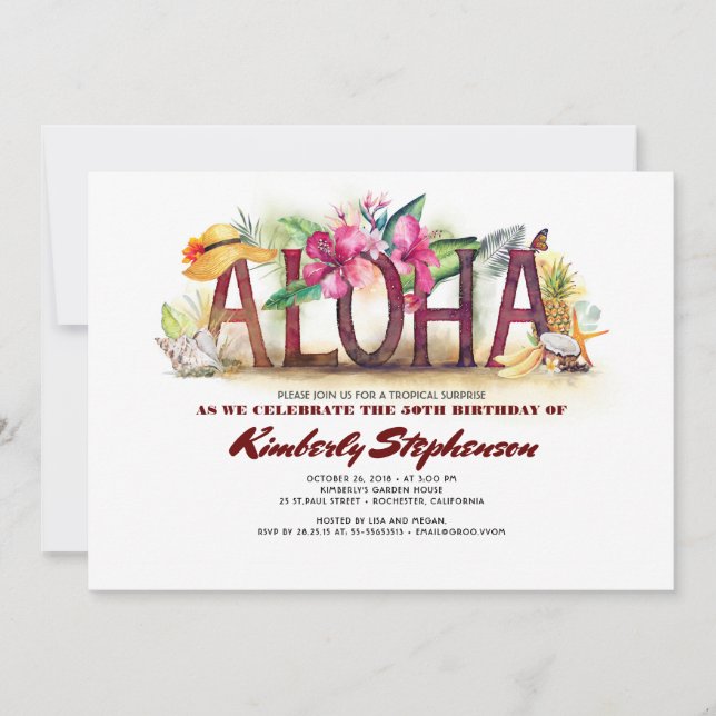 Aloha Tropical Beach | Pineapple Hawaiian Birthday Inbjudningar (Framsida)