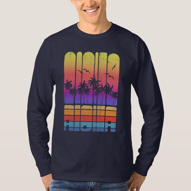 Aloha Tropical Beach Vintage Lila T Shirt (Framsida)