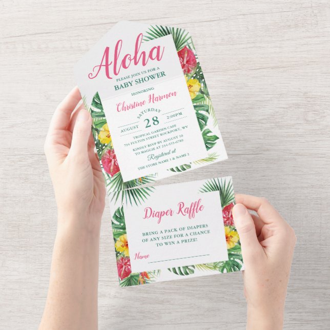 Aloha Tropical Blommigt Baby Shower & Diaper Raffl (Tearaway)
