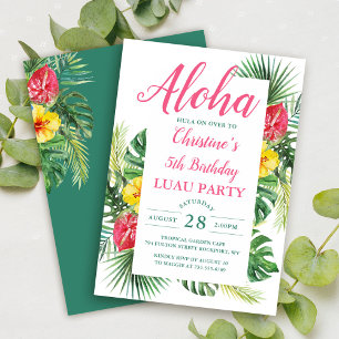 Aloha Tropical Blommigt Luau Födelsedagsfest Inbjudningar