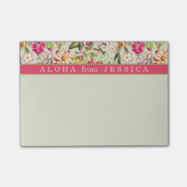 Aloha Tropical Blommigt Rosa and Lime Anpassningsb Post-it Block
