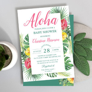 Aloha Tropical Blommigt Rosa Baby Shower Inbjudningar