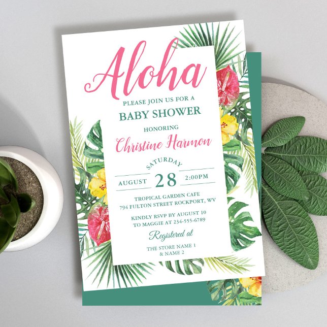 Aloha Tropical Blommigt Rosa Baby Shower Inbjudningar (Skapare uppladdad)