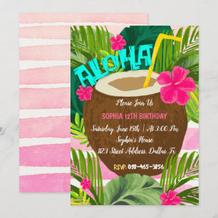 Aloha Tropical Coconut Birthday-inbjudan Inbjudningar