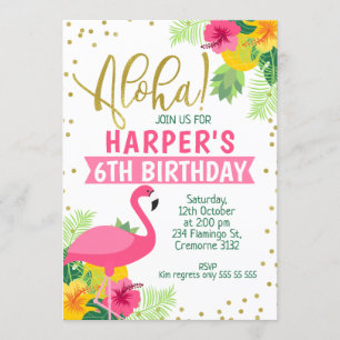 Aloha Tropical Flamingo födelsedagsinbjudan Inbjudningar